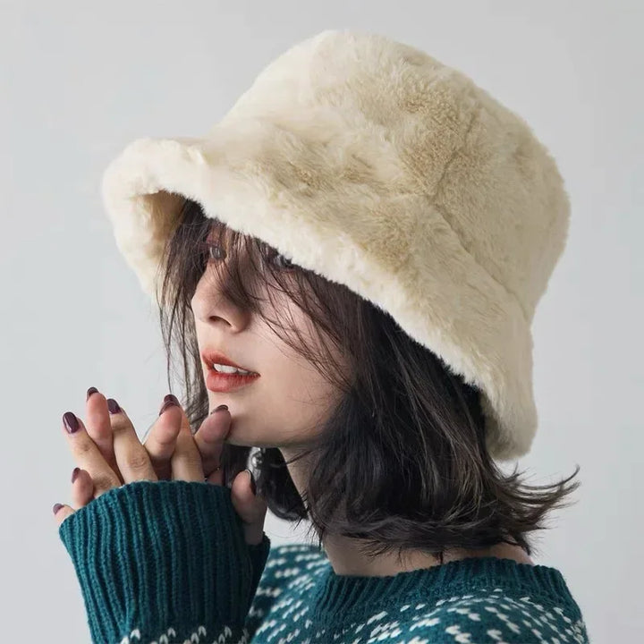 Warm Autumn Bucket Hat made of Rabbit Fur for Ladies - Lorna-Gray-Nora Luxe