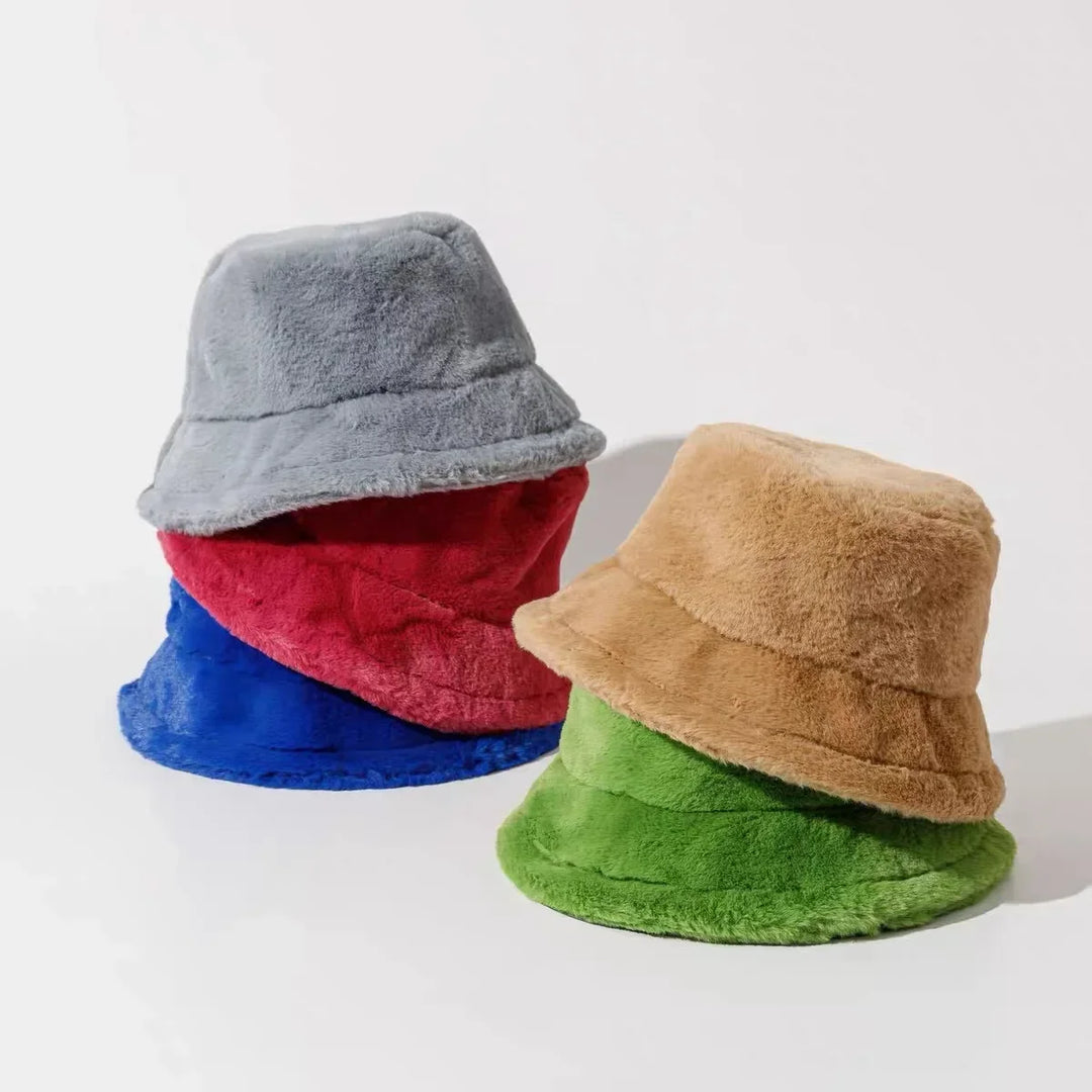 Warm Autumn Bucket Hat made of Rabbit Fur for Ladies - Lorna-Gray-Nora Luxe