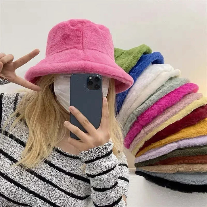 Warm Autumn Bucket Hat made of Rabbit Fur for Ladies - Lorna-Gray-Nora Luxe