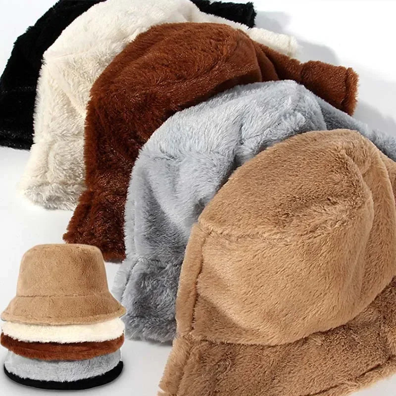 Warm Autumn Bucket Hat made of Rabbit Fur for Ladies - Lorna-Gray-Nora Luxe