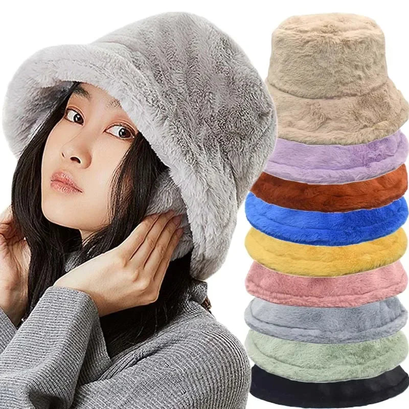 Warm Autumn Bucket Hat made of Rabbit Fur for Ladies - Lorna-Gray-Nora Luxe