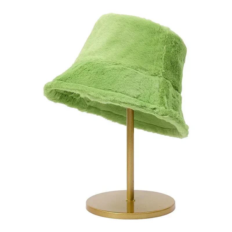 Warm Autumn Bucket Hat made of Rabbit Fur for Ladies - Lorna-Green-Nora Luxe