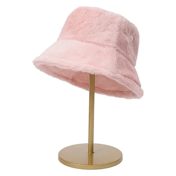 Warm Autumn Bucket Hat made of Rabbit Fur for Ladies - Lorna-Pink-Nora Luxe
