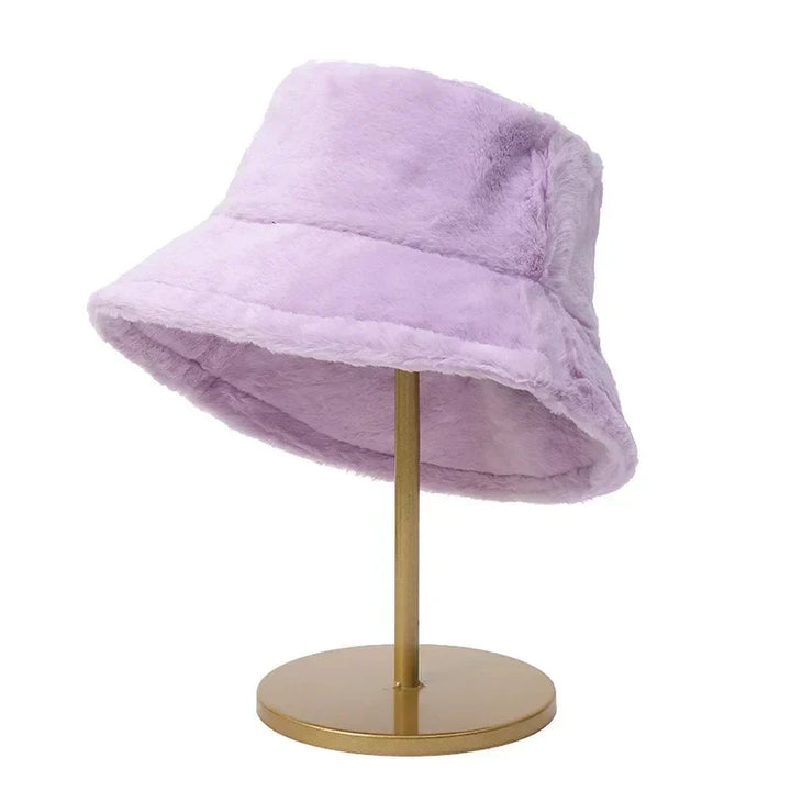 Warm Autumn Bucket Hat made of Rabbit Fur for Ladies - Lorna-Purple-Nora Luxe