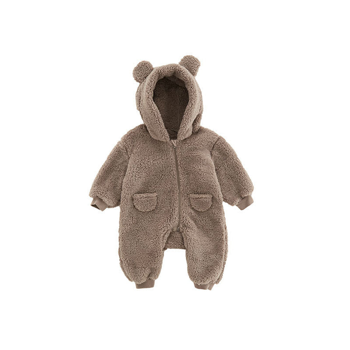 Warm Baby Fleece Romper with Animal Print-Brown-1-3M 59-Nora Luxe