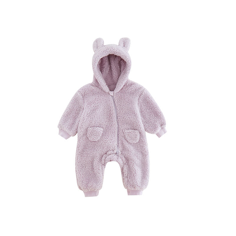 Warm Baby Fleece Romper with Animal Print-Lavender-1-3M 59-Nora Luxe