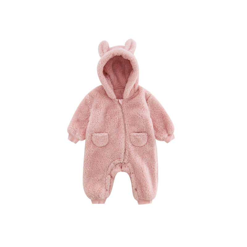 Warm Baby Fleece Romper with Animal Print-Pink-1-3M 59-Nora Luxe