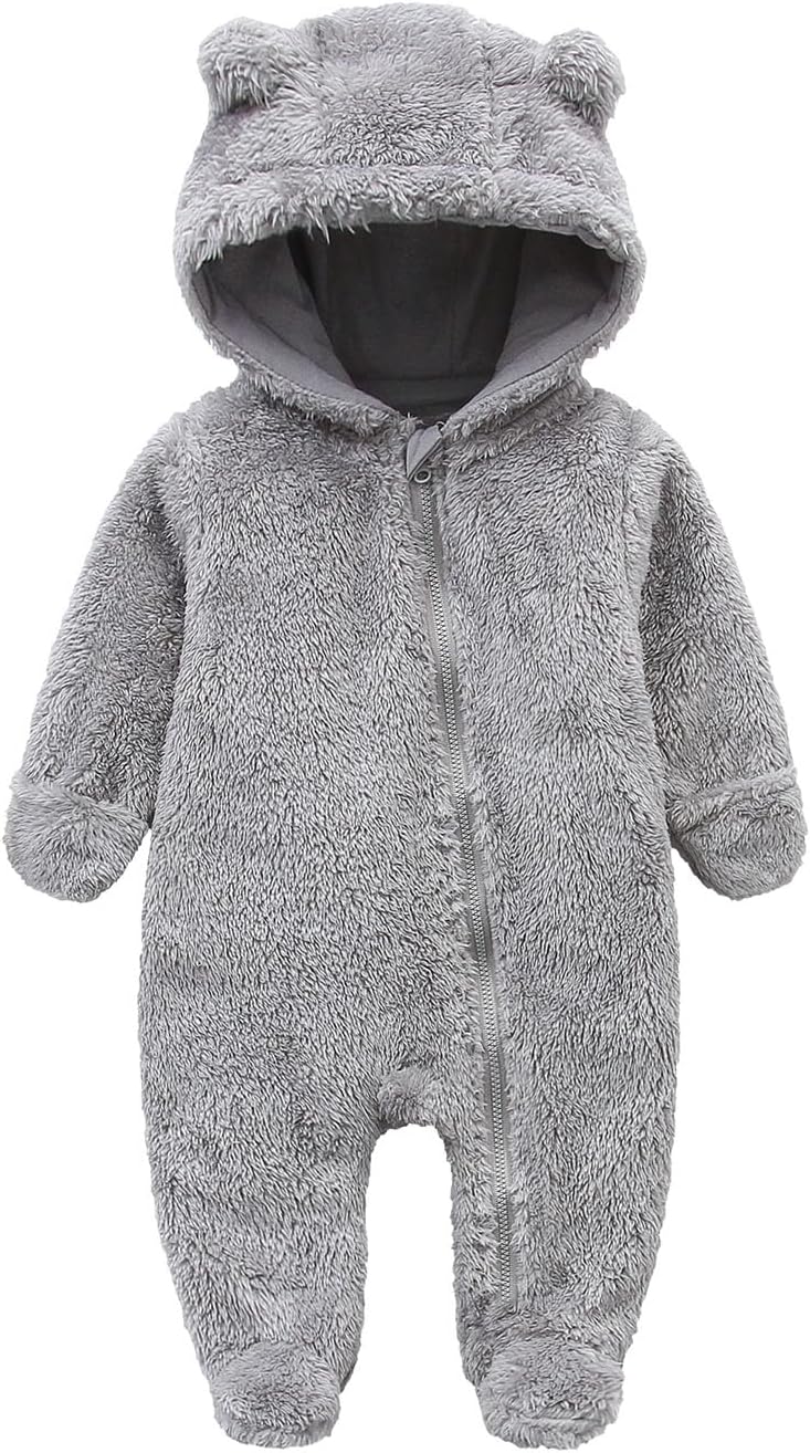 Warm Baby Romper with Hood-Foot-Gray-0-3M-Nora Luxe
