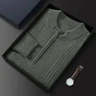 Warm Casual Men's Sweater with Half Zip - Logan-Beige-S-Nora Luxe