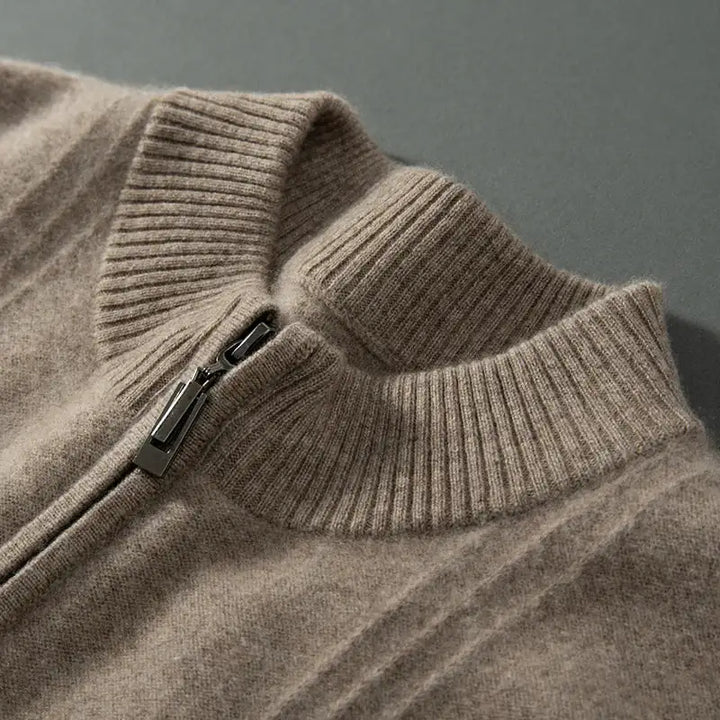 Warm Casual Men's Sweater with Half Zip - Logan-Beige-S-Nora Luxe