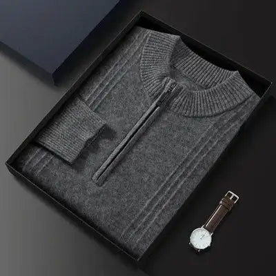 Warm Casual Men's Sweater with Half Zip - Logan-Blue-S-Nora Luxe