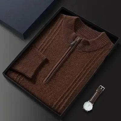 Warm Casual Men's Sweater with Half Zip - Logan-Brown-S-Nora Luxe