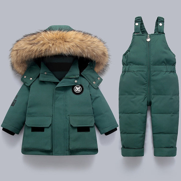 Warm children's jacket and overall - Charlie-Green-80-Nora Luxe