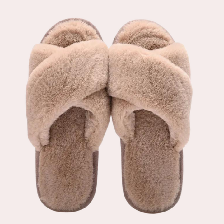 Warm Crossband Slippers for Women - Maëlle-Khaki-3-Nora Luxe