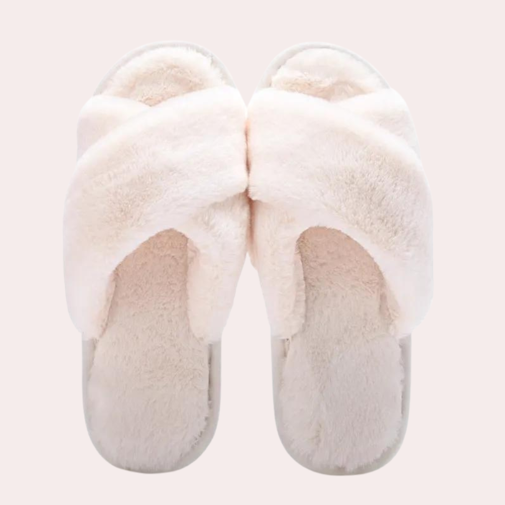 Warm Crossband Slippers for Women - Maëlle-White-3-Nora Luxe