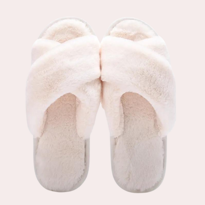 Warm Crossband Slippers for Women - Maëlle-White-3-Nora Luxe