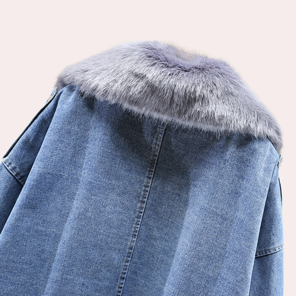 Warm Denim Winter Jacket for Women - Mira-Gray-XS-Nora Luxe