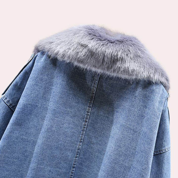 Warm Denim Winter Jacket for Women - Mira-Gray-XS-Nora Luxe