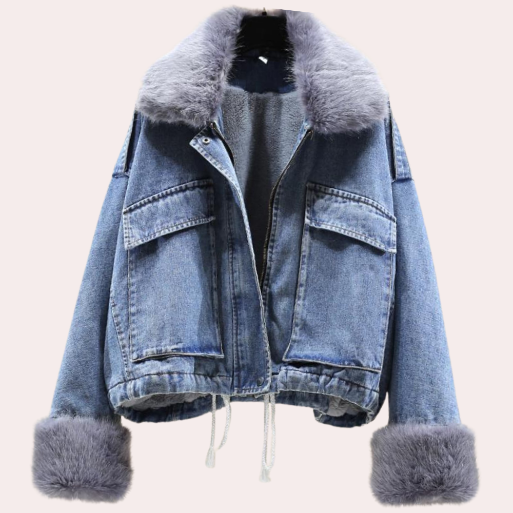 Warm Denim Winter Jacket for Women - Mira-Gray-XS-Nora Luxe