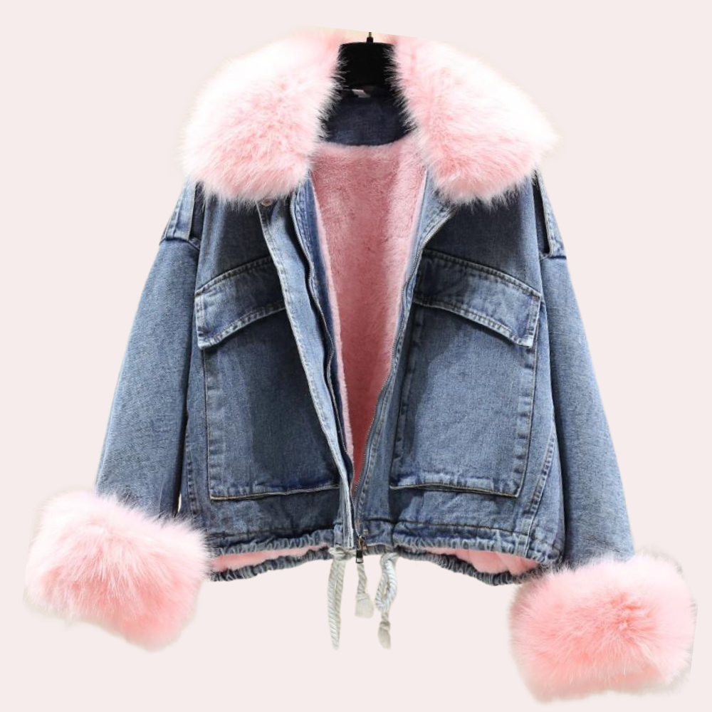 Warm Denim Winter Jacket for Women - Mira-Pink-XS-Nora Luxe