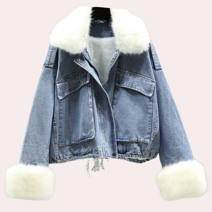 Warm Denim Winter Jacket for Women - Mira-White-XS-Nora Luxe