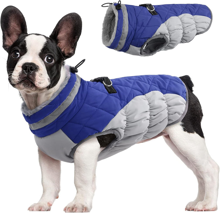 Warm Dog Winter Jacket with Built-in Harness-Blue-XS-Nora Luxe