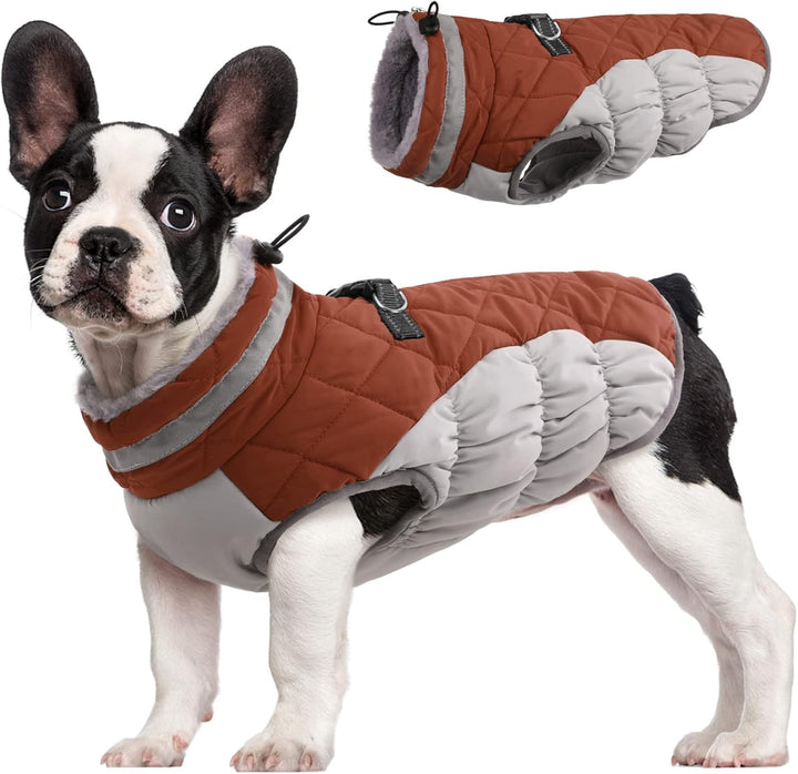 Warm Dog Winter Jacket with Built-in Harness-Brown-XS-Nora Luxe