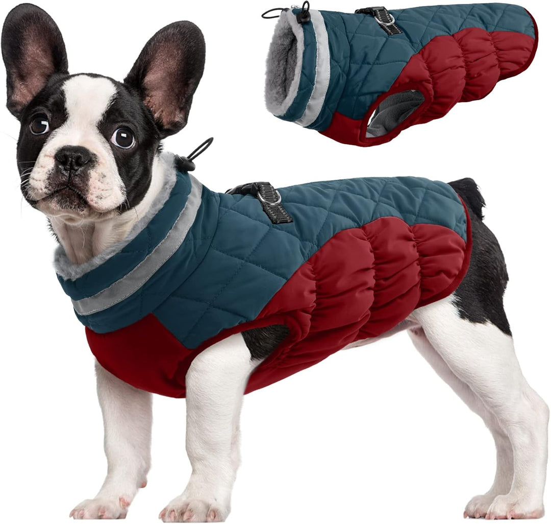 Warm Dog Winter Jacket with Built-in Harness-Dark Blue-XS-Nora Luxe