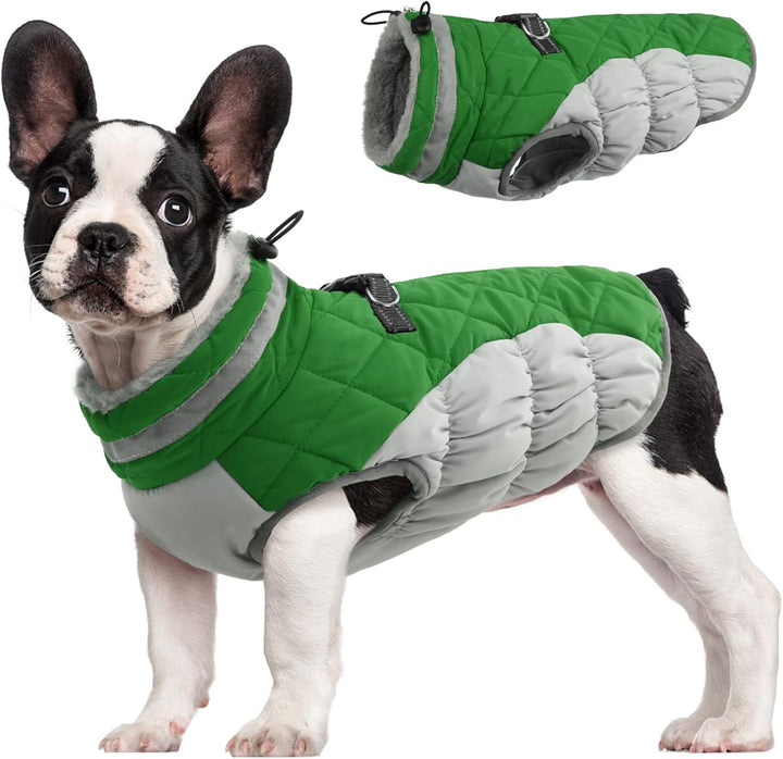 Warm Dog Winter Jacket with Built-in Harness-Green-XS-Nora Luxe