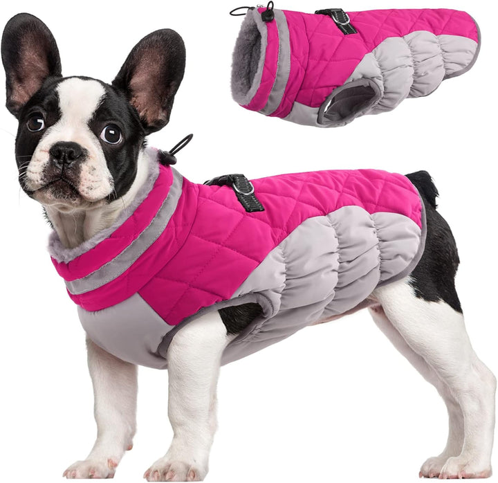 Warm Dog Winter Jacket with Built-in Harness-Pink-XS-Nora Luxe