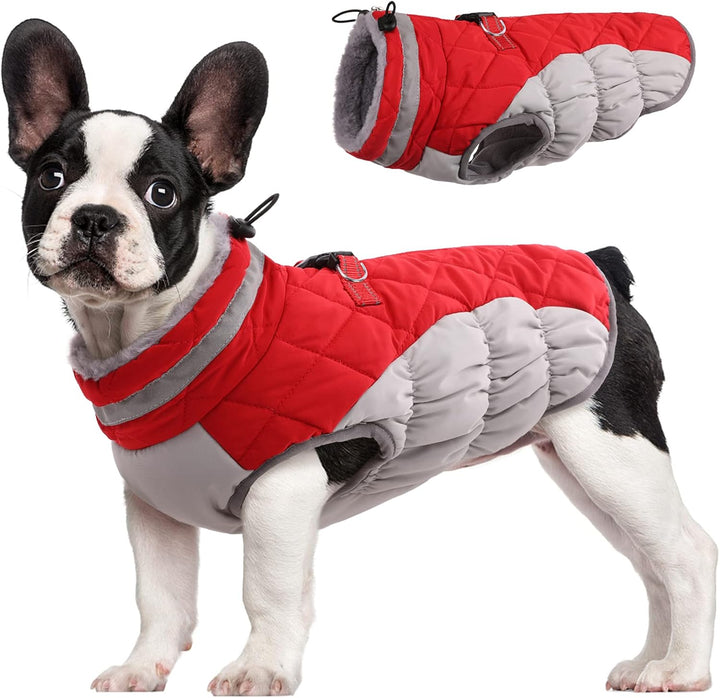 Warm Dog Winter Jacket with Built-in Harness-Red-XS-Nora Luxe