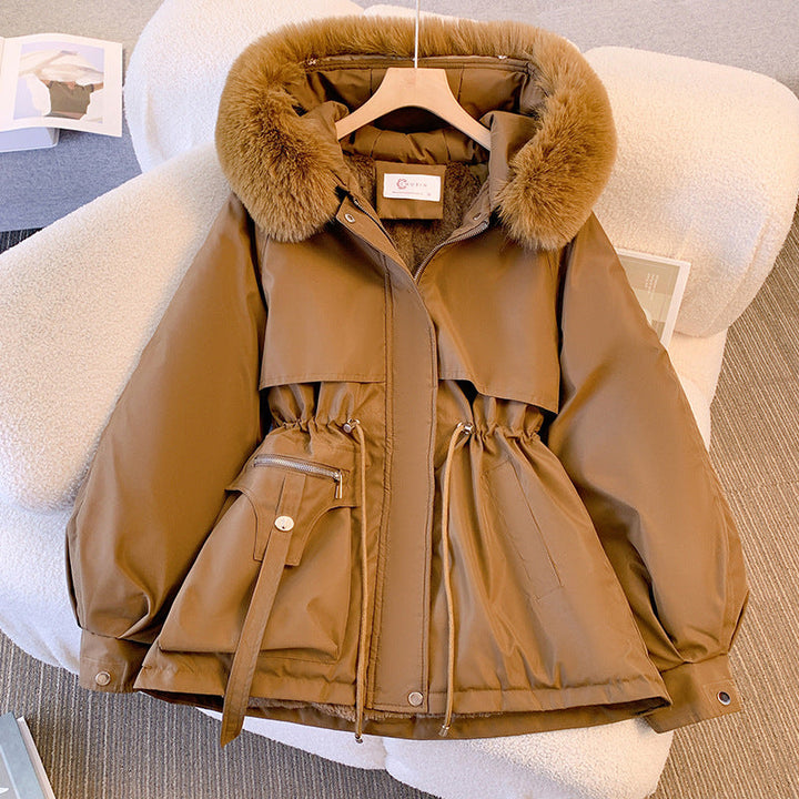 Warm Down Jacket for Women with Detachable Collar - Livia-Brown-M-Nora Luxe