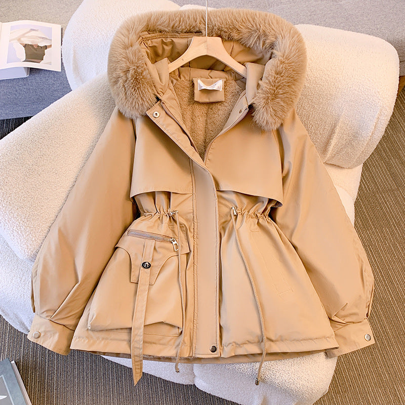 Warm Down Jacket for Women with Detachable Collar - Livia-Khaki-M-Nora Luxe