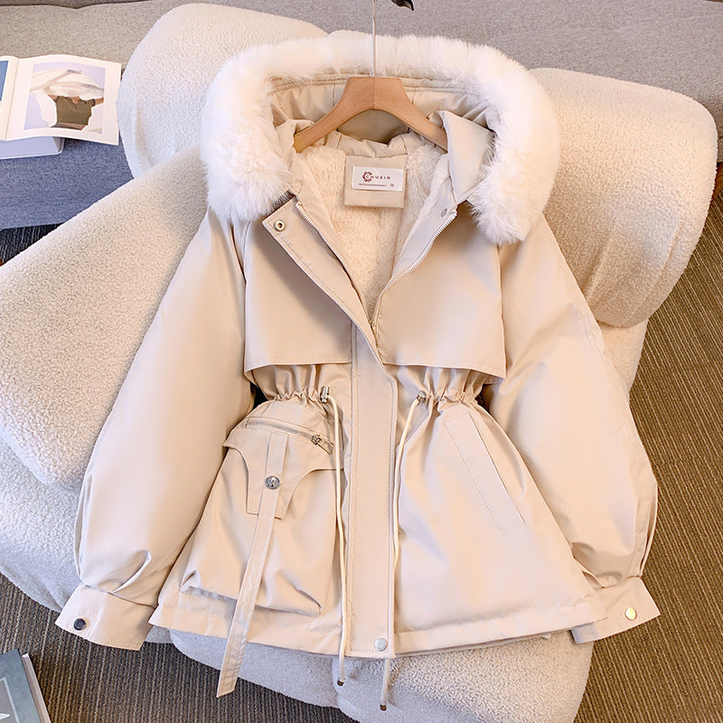 Warm Down Jacket for Women with Detachable Collar - Livia-White-M-Nora Luxe