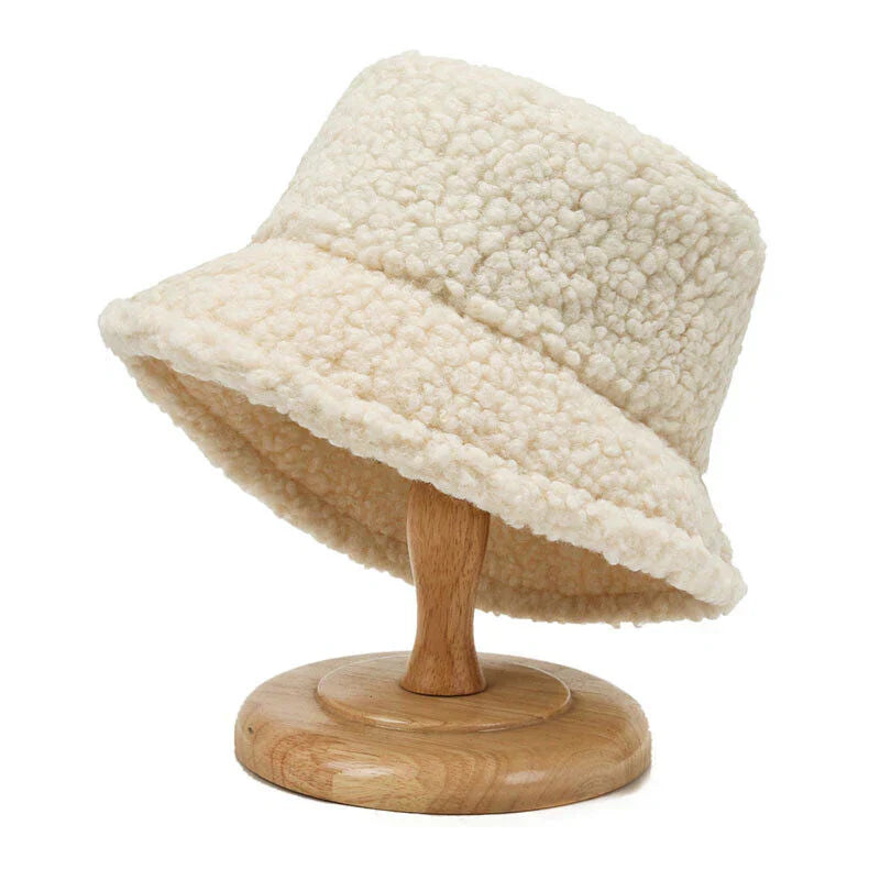 Warm Fashionable Teddy Bucket Hat - Livia-White-Nora Luxe