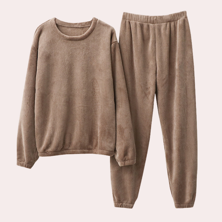 Warm Fleece Ladies Pajama - Elina-Red-M-Nora Luxe