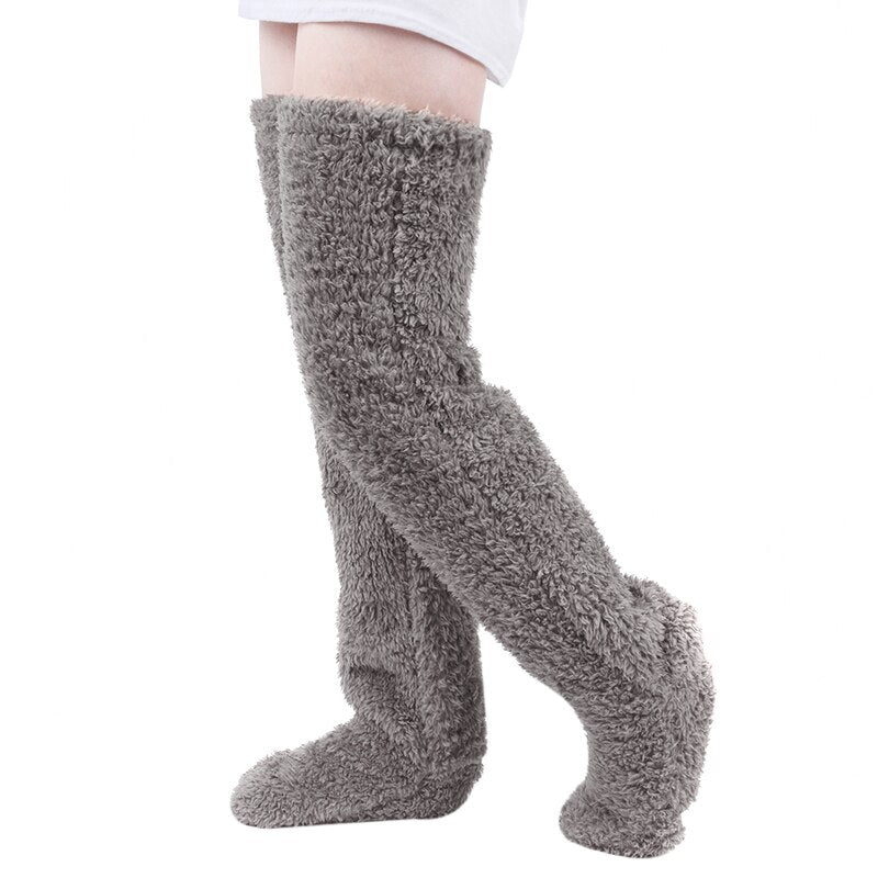 Warm Fleece Socks for Winter - SnuggleFeet-Gray-Nora Luxe