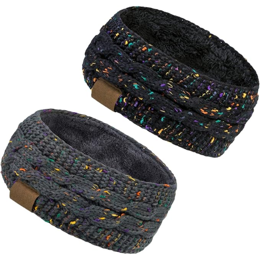 Warm Knitted Ear Warmer Headband with Fleece Lining - Cathryn-Black Gray-Nora Luxe