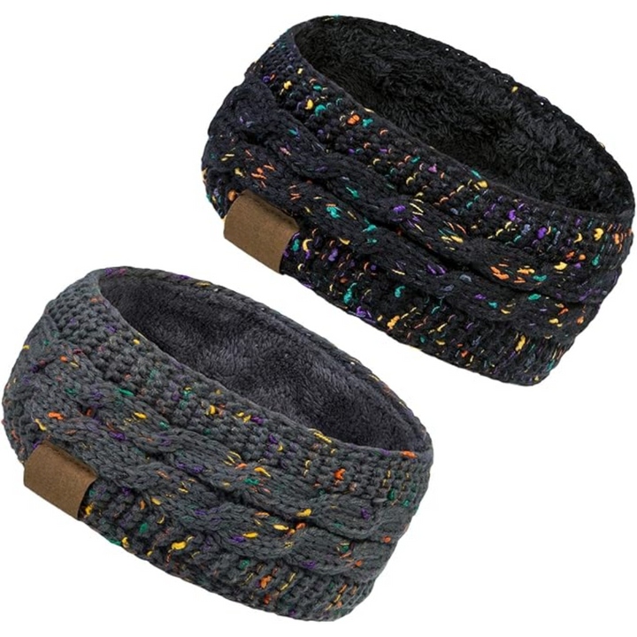 Warm Knitted Ear Warmer Headband with Fleece Lining - Cathryn-Black Gray-Nora Luxe