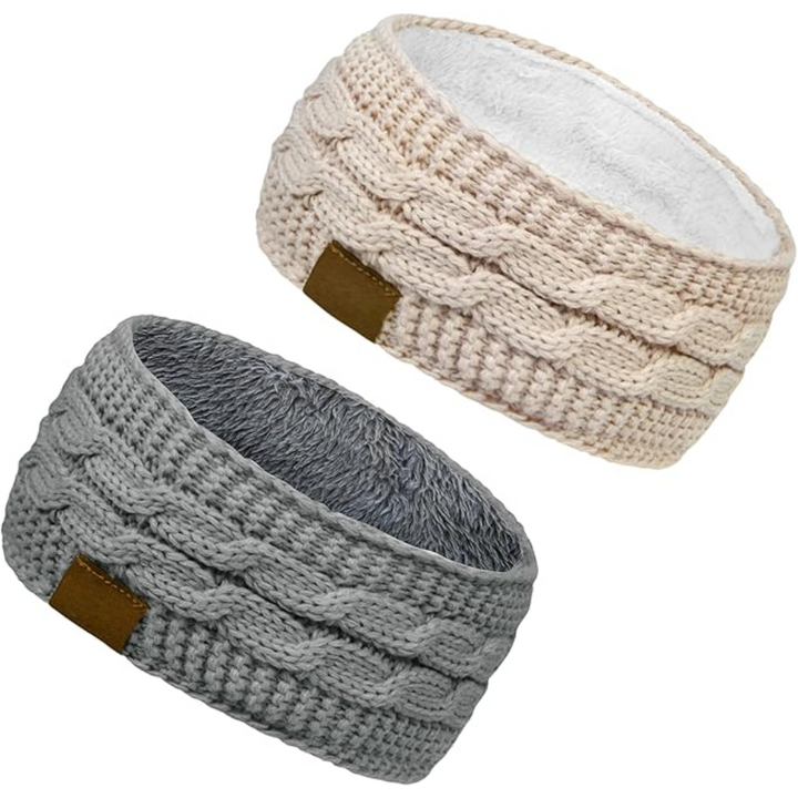 Warm Knitted Ear Warmer Headband with Fleece Lining - Cathryn-Gray Beige 1-Nora Luxe