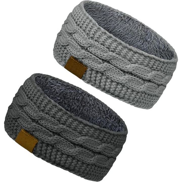 Warm Knitted Ear Warmer Headband with Fleece Lining - Cathryn-Gray Light Gray 1-Nora Luxe