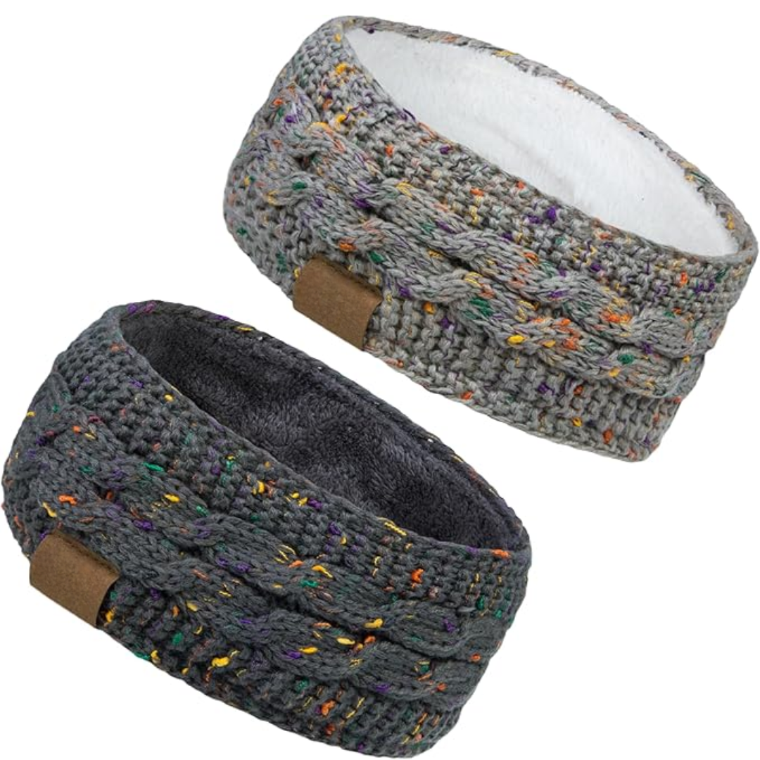 Warm Knitted Ear Warmer Headband with Fleece Lining - Cathryn-Gray Light Gray 2-Nora Luxe