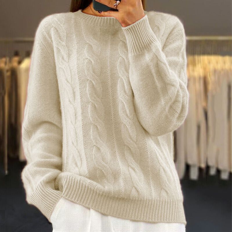 Warm Knitted Ladies Sweater - Bella-Beige-S-Nora Luxe
