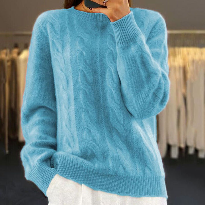 Warm Knitted Ladies Sweater - Bella-Blue-S-Nora Luxe