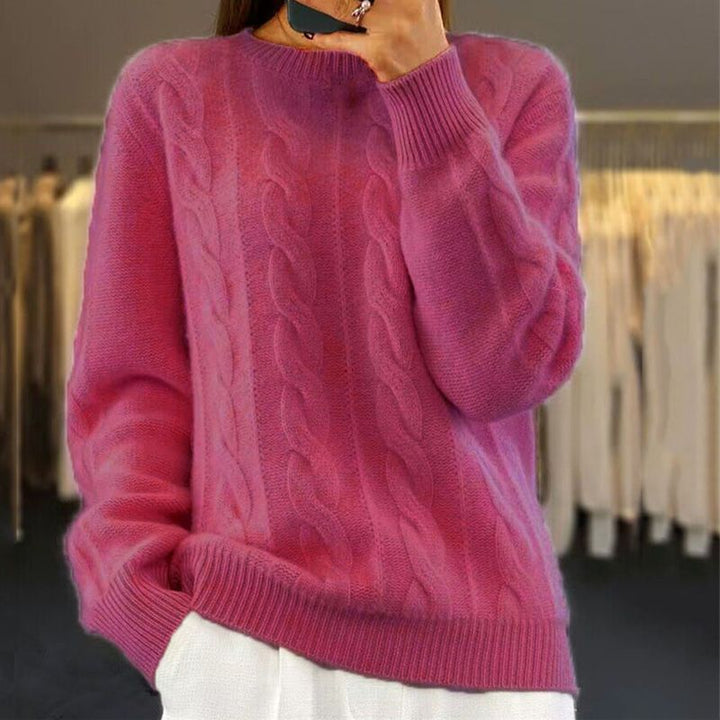 Warm Knitted Ladies Sweater - Bella-Dark Pink-S-Nora Luxe