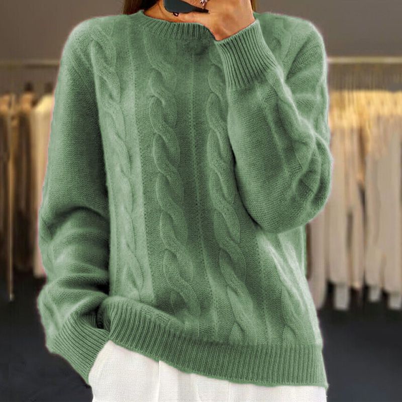 Warm Knitted Ladies Sweater - Bella-Green-S-Nora Luxe