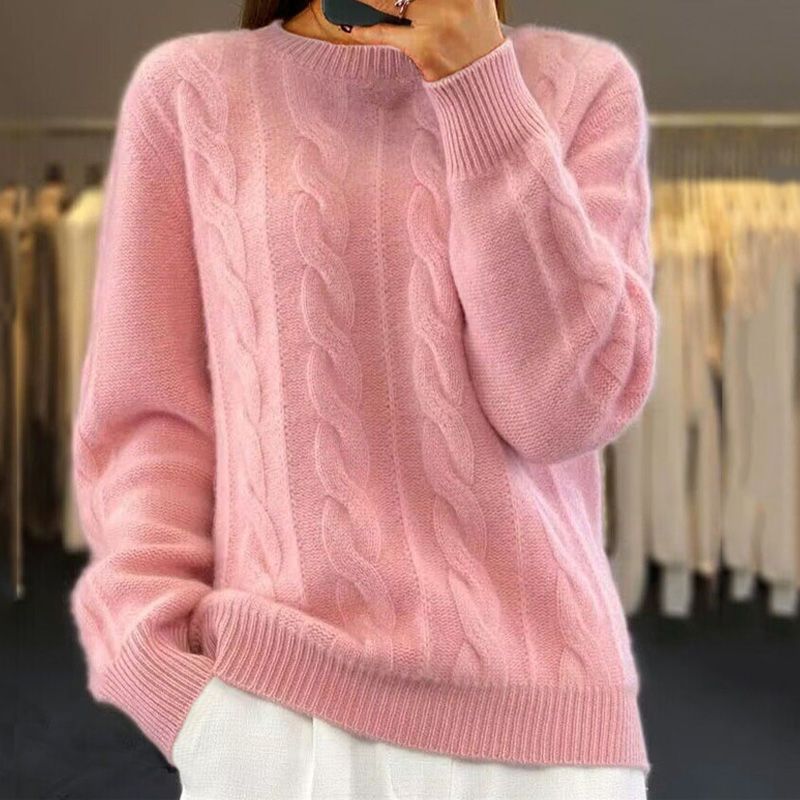 Warm Knitted Ladies Sweater - Bella-Pink-S-Nora Luxe