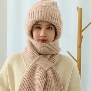 Warm Ladies Beanie with Integrated Scarf - Nora-Beige-Nora Luxe