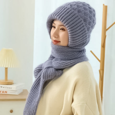 Warm Ladies Beanie with Integrated Scarf - Nora-Gray-Nora Luxe