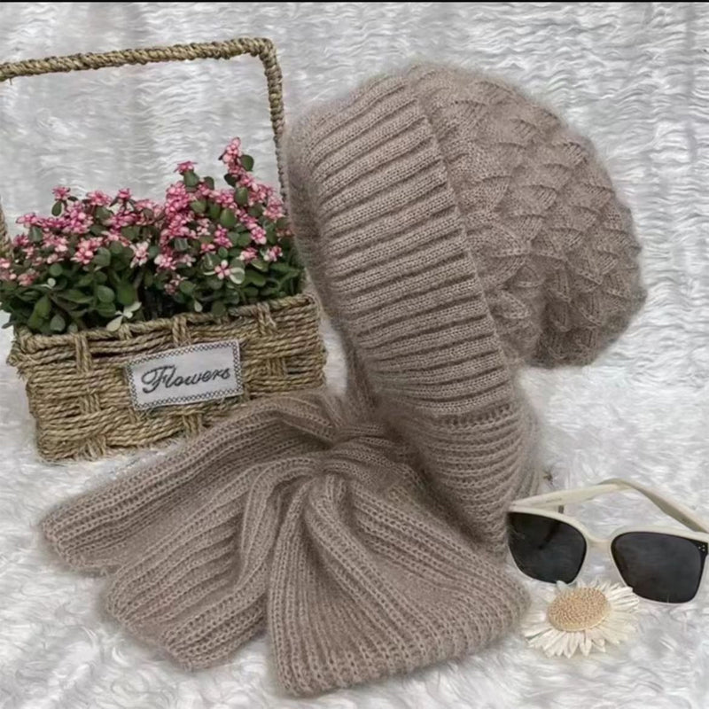 Warm Ladies Beanie with Integrated Scarf - Nora-Khaki-Nora Luxe
